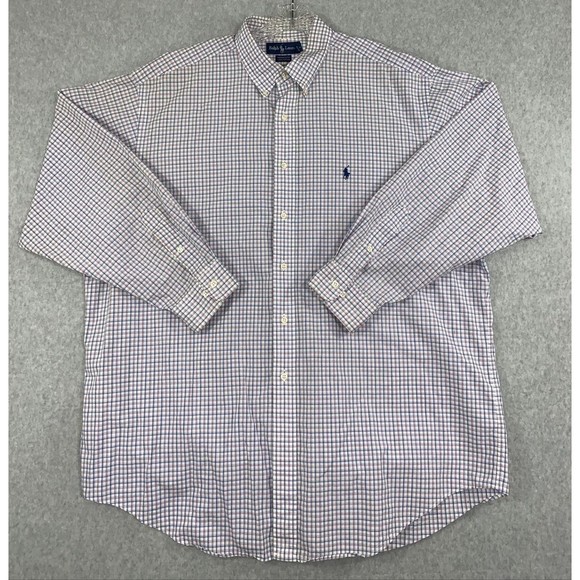 Polo Ralph Lauren Yarmouth Shirt 17 1/2 34/35 Long Sleeve Check Picnic Pink Blue - Picture 1 of 12
